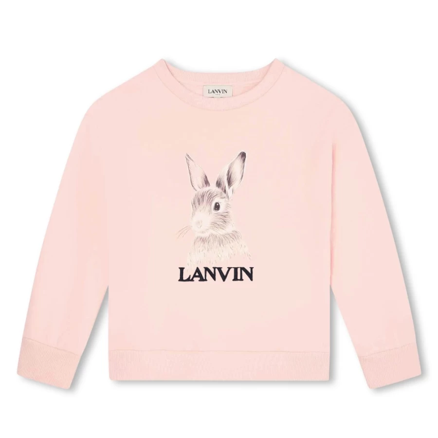 LANVIN Girls Washed Pink Fleece Sweatshirt - Soft & Cozy Pullover for Kids