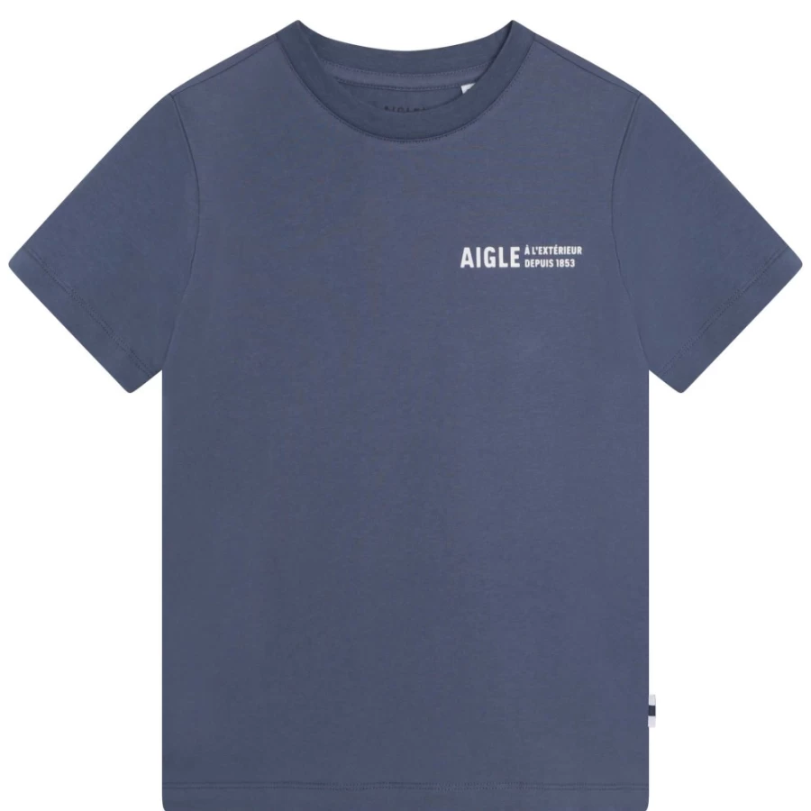 AIGLE Girls' Blue Printed T-Shirt - Stylish Casual Top for Kids