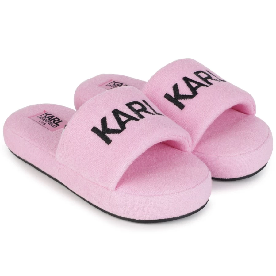 KARL LAGERFELD KIDS Pink Terry Cloth Slippers for Girls - Soft & Comfortable