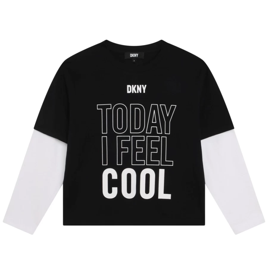 DKNY Girls' Black Long-Sleeve T-Shirt for Kids - Stylish & Comfortable Top