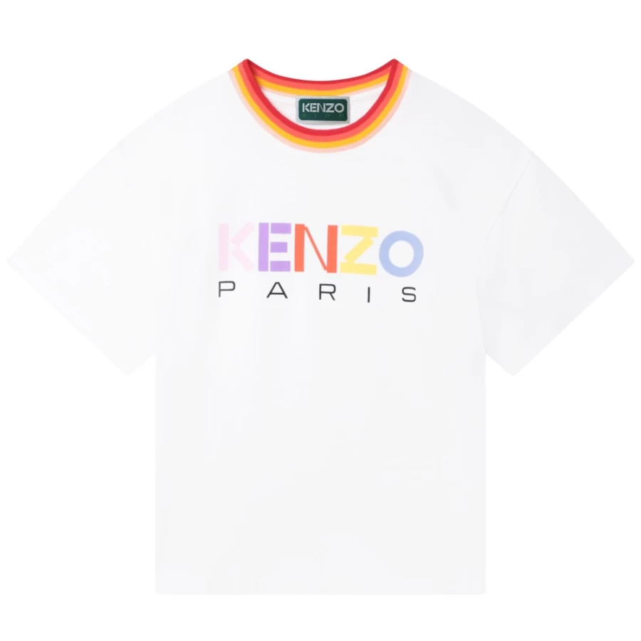 KENZO KIDS Girl's White Short Sleeve T-Shirt | Classic Cotton Tee for Girls