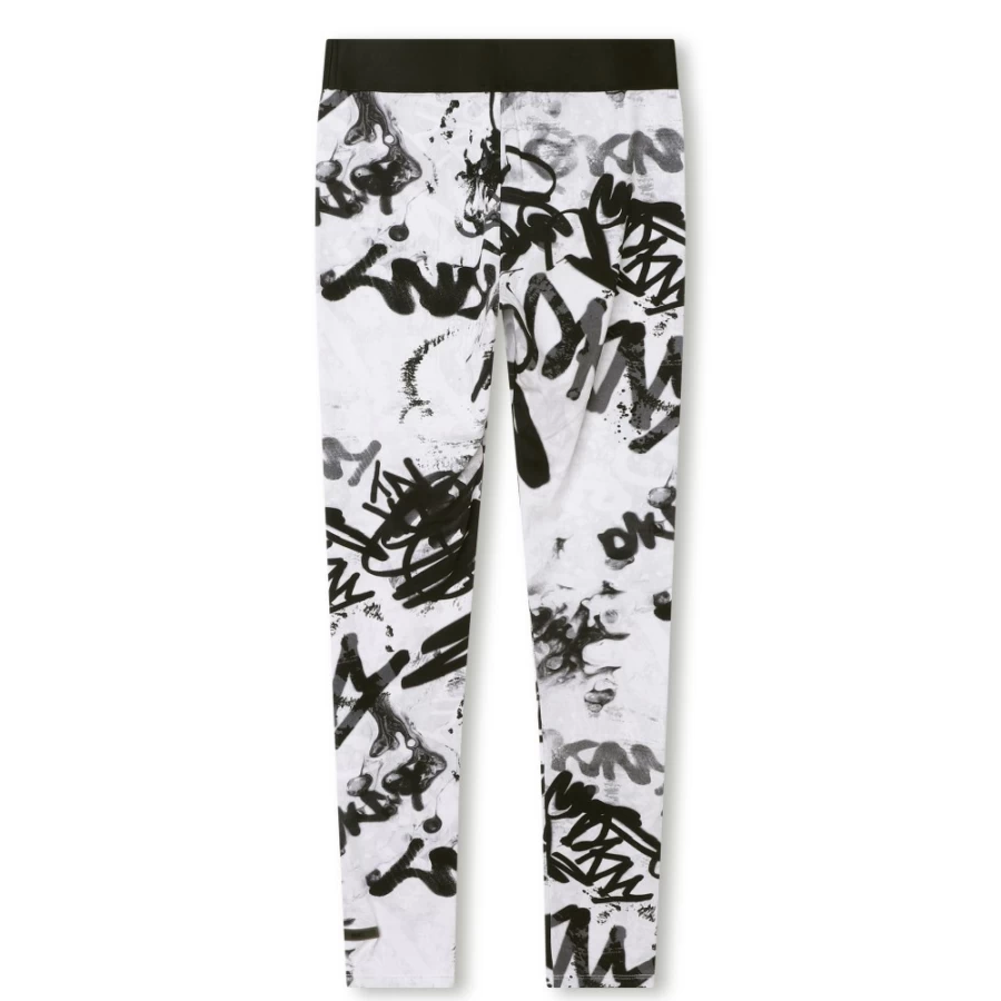 DKNY Girls' White & Black Two-Tone Printed Leggings for Fashion & Comfort
