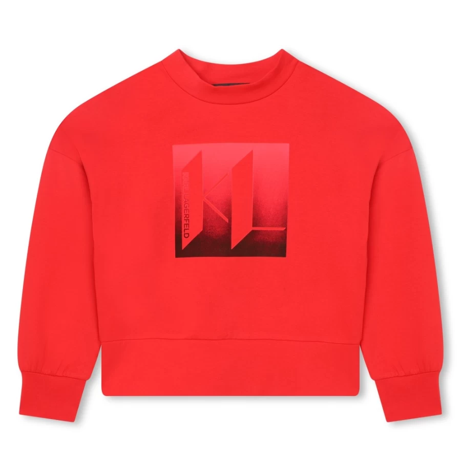 KARL LAGERFELD KIDS Red High-Neck Sweatshirt for Girls - Cozy Pullover Fleece Top