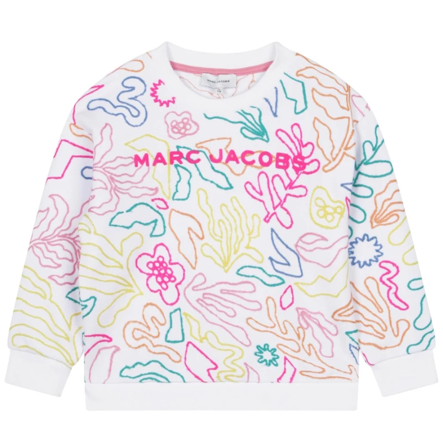 MARC JACOBS Girls White Cotton Fleece Sweatshirt - Soft Cozy Pullover Top