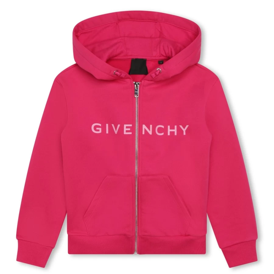 GIVENCHY Pink Pep'S Hooded Zip-Up Cardigan for Girls