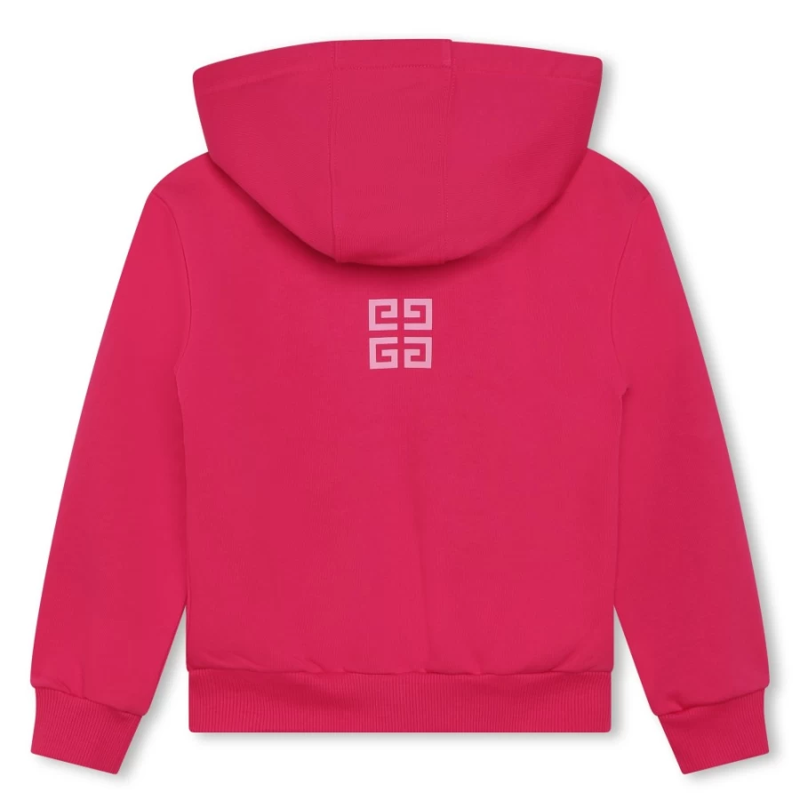 GIVENCHY Pink Pep'S Hooded Zip-Up Cardigan for Girls