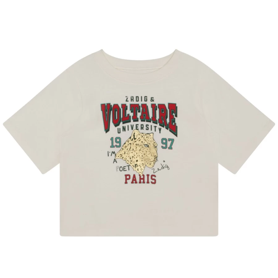 ZADIG & VOLTAIRE Girls Ivory Short-Sleeved Cotton T-Shirt for Casual Wear