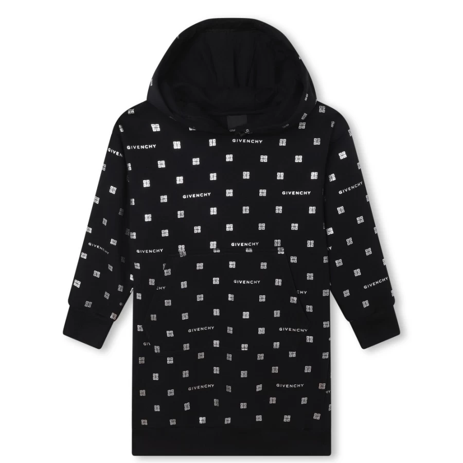 Givenchy Black Hooded Fleece Dress for Girls - Straight Fit Winter Dress
