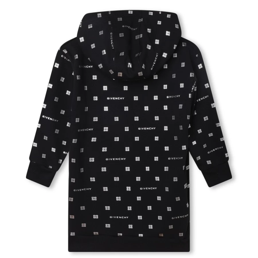 Givenchy Black Hooded Fleece Dress for Girls - Straight Fit Winter Dress