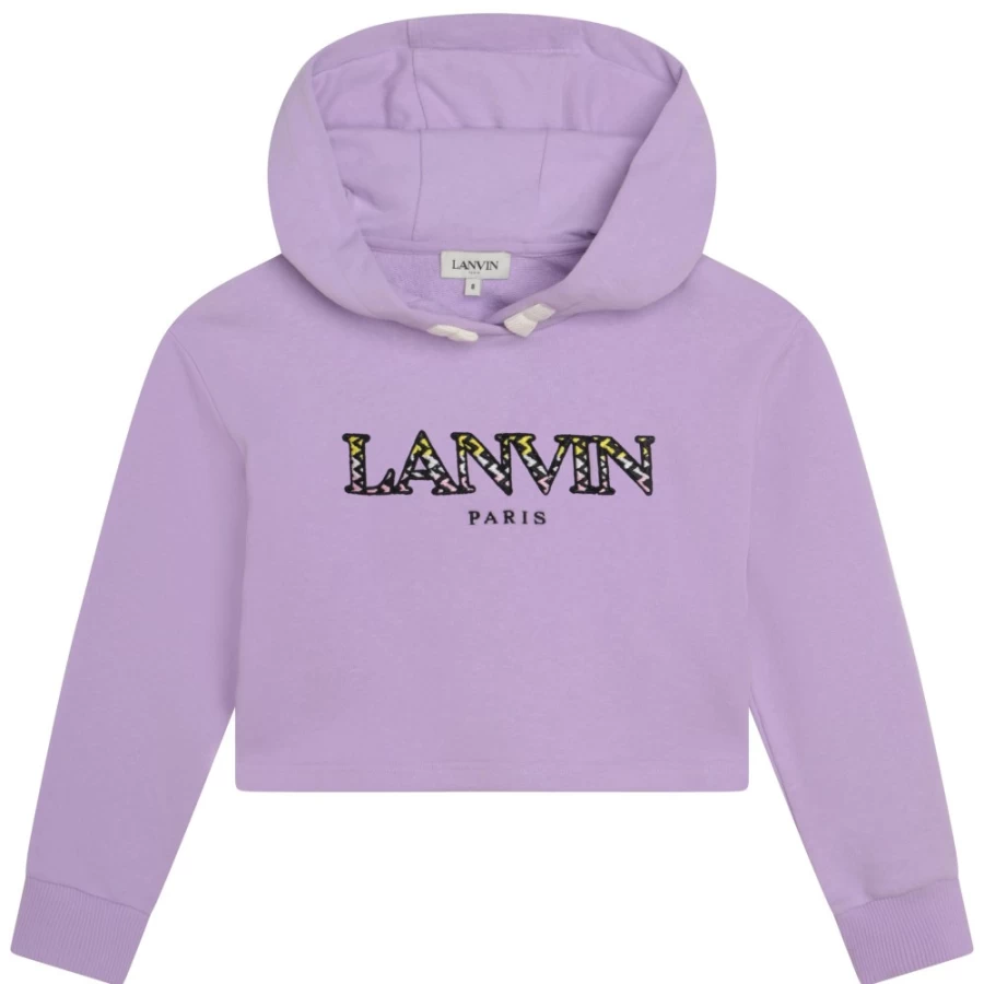 LANVIN Girls Lilac Cotton Hooded Sweatshirt for Kids