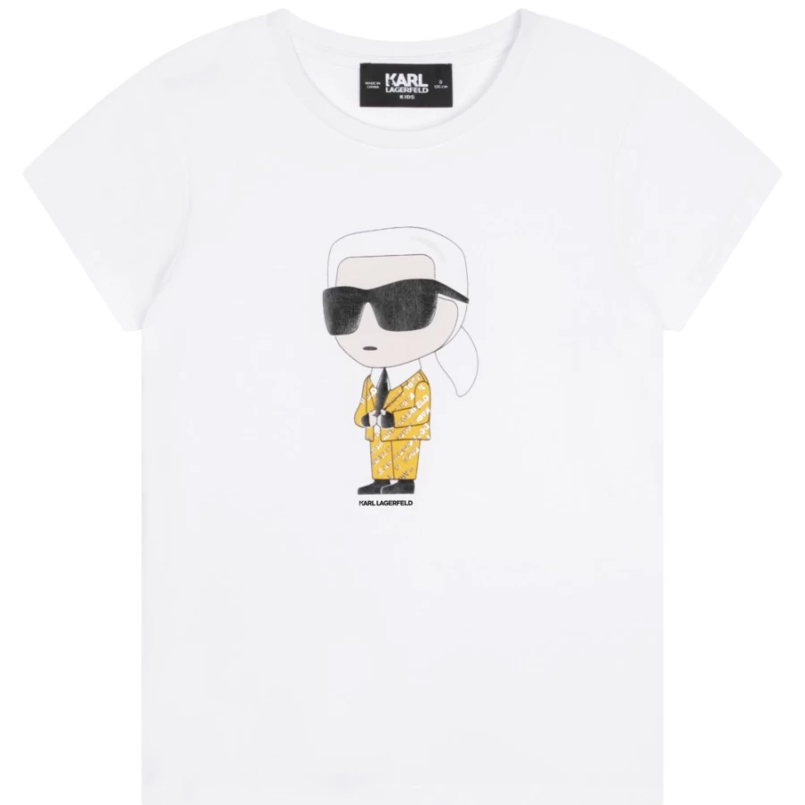 KARL LAGERFELD KIDS Girls' White and Yellow Short-Sleeved Cotton T-Shirt