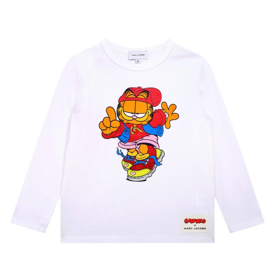 MARC JACOBS Girls White Long-Sleeved Cotton T-Shirt for Casual Wear