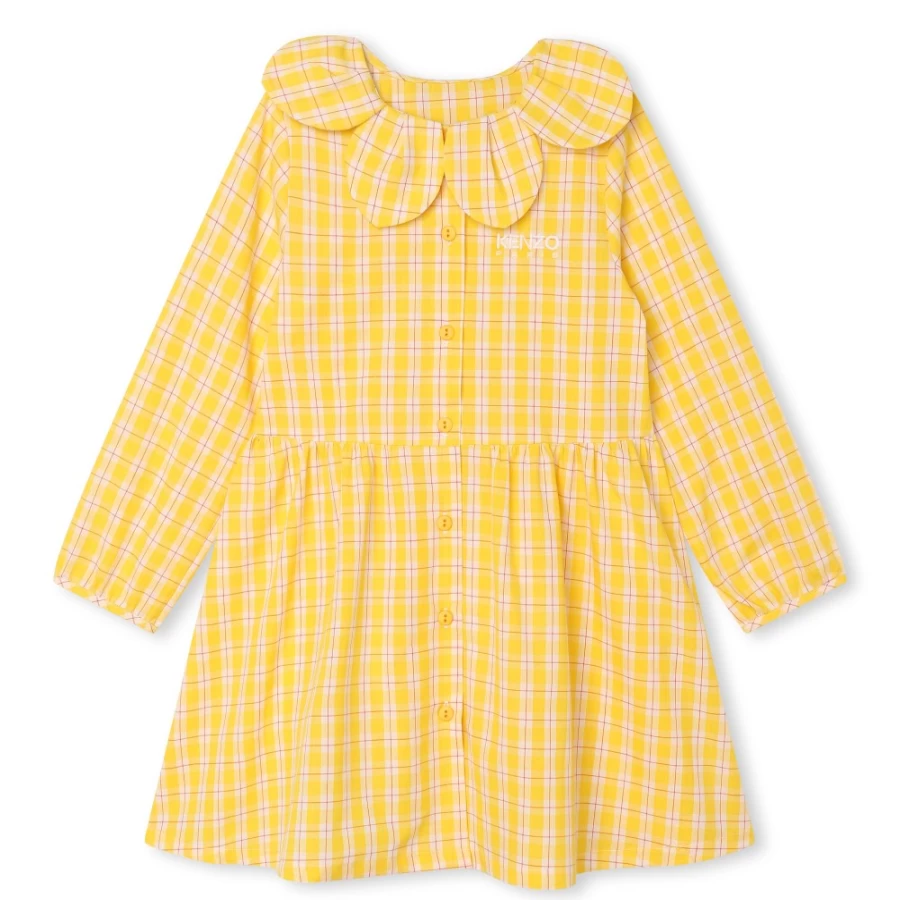 KENZO KIDS Girl's Lemon Cotton Dress with Petal Collar - Floral Summer Dress for Girls