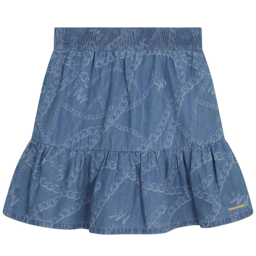 MICHAEL KORS Girl's Chambray Frilled Cotton Skirt - Flowy Denim Blue Summer Dress