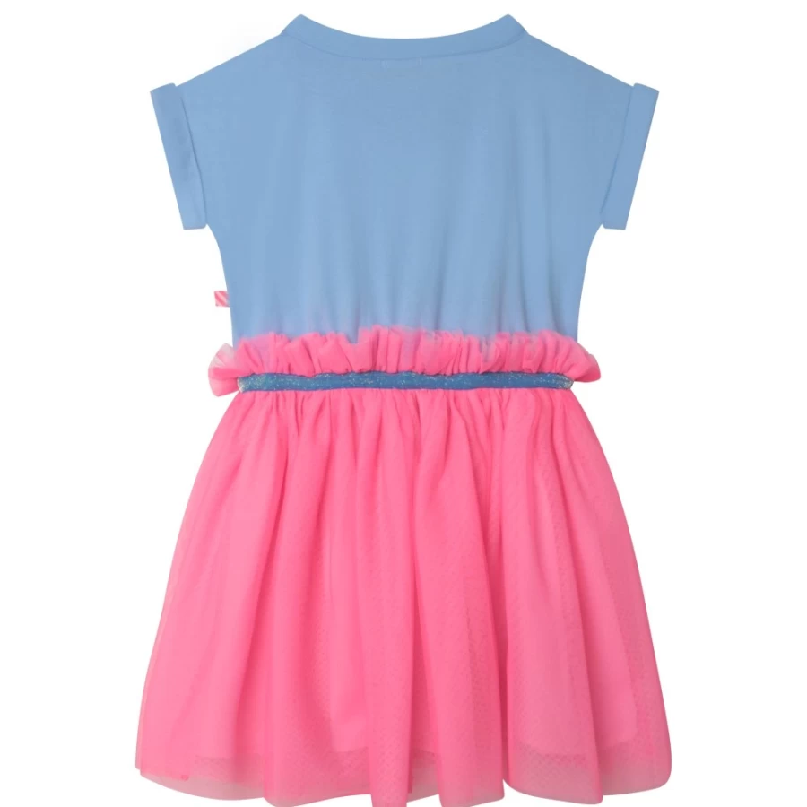 BILLIEBLUSH Girl's Pale Blue Short-Sleeve Bi-Material Dress