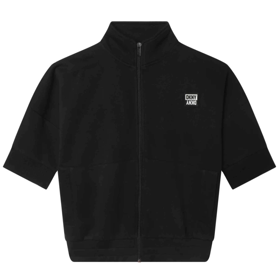 DKNY Black High-Neck Cardigan for Girls - Stylish Knit Sweater