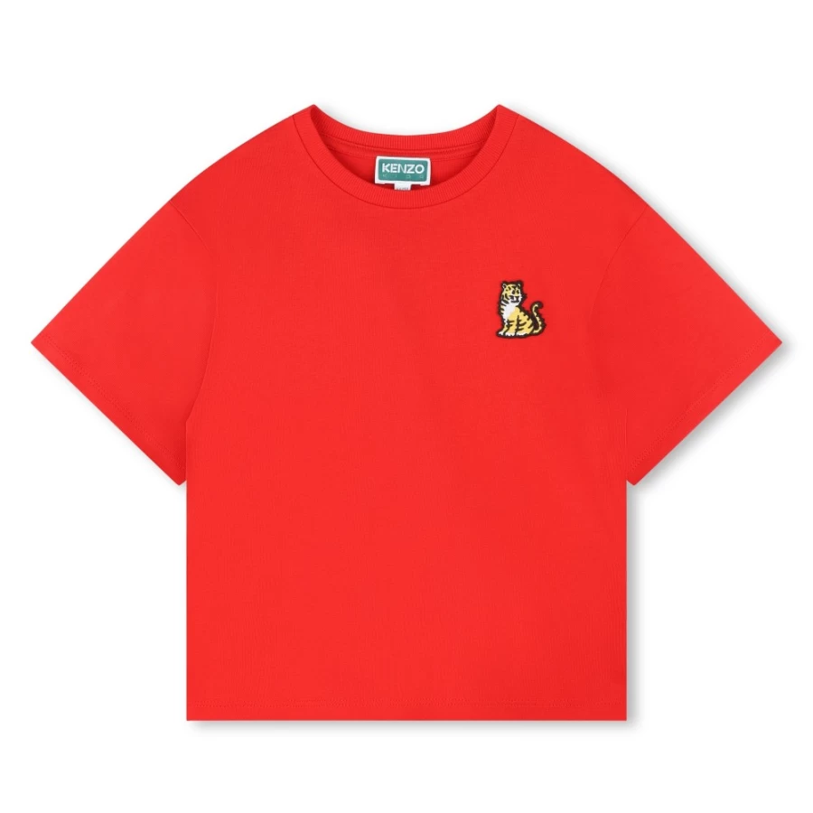 KENZO KIDS Girls Bright Red Short Sleeve Tee-Shirt - Casual Cotton Top for Kids