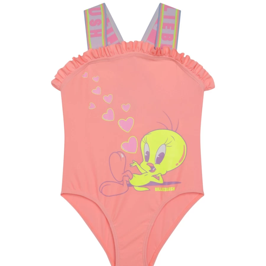 BILLIEBLUSH Girls' Looney Tunes Apricot Bathing Suit - Cartoon Character One-Piece Swimsuit for Kids