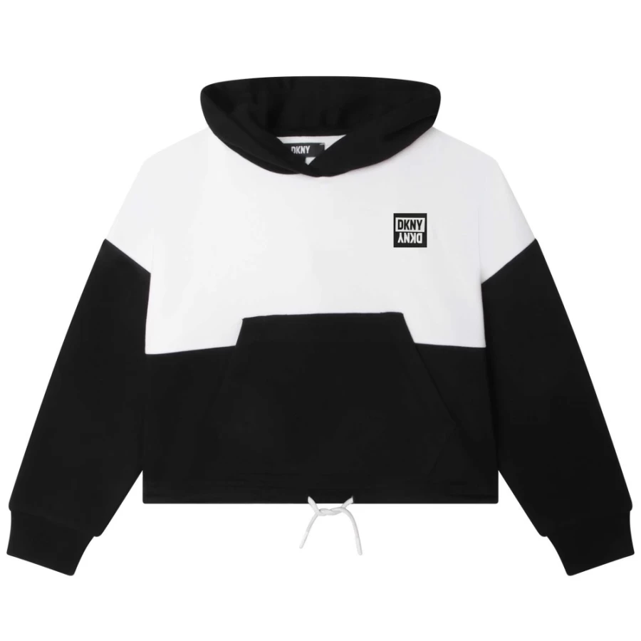 DKNY Girls Black Cropped Hoodie - Stylish Oversized Pullover for Teens