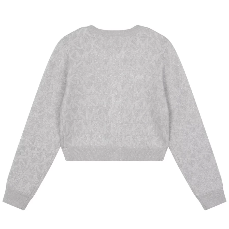 MICHAEL KORS Light Grey Button-Up Knitted Cardigan for Girls