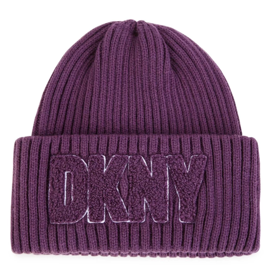 DKNY Girls' Black Knitted Winter Cap - Warm & Stylish Beanie for Kids