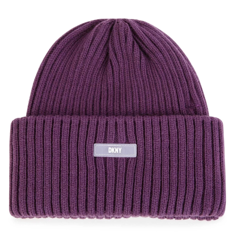 DKNY Girls' Black Knitted Winter Cap - Warm & Stylish Beanie for Kids