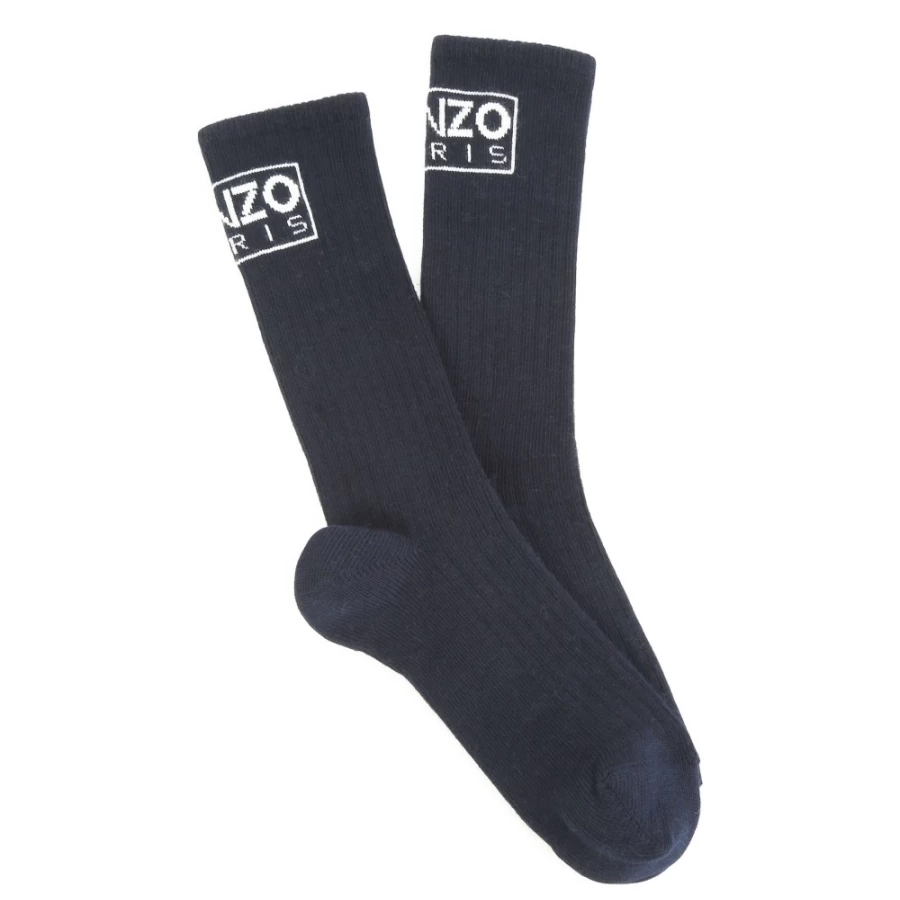 KENZO KIDS Girls Navy Knitted Jacquard Socks for Comfort and Style