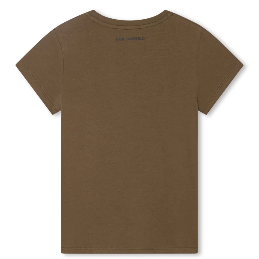 KARL LAGERFELD KIDS Girls' Khaki Cotton Short-Sleeved T-Shirt