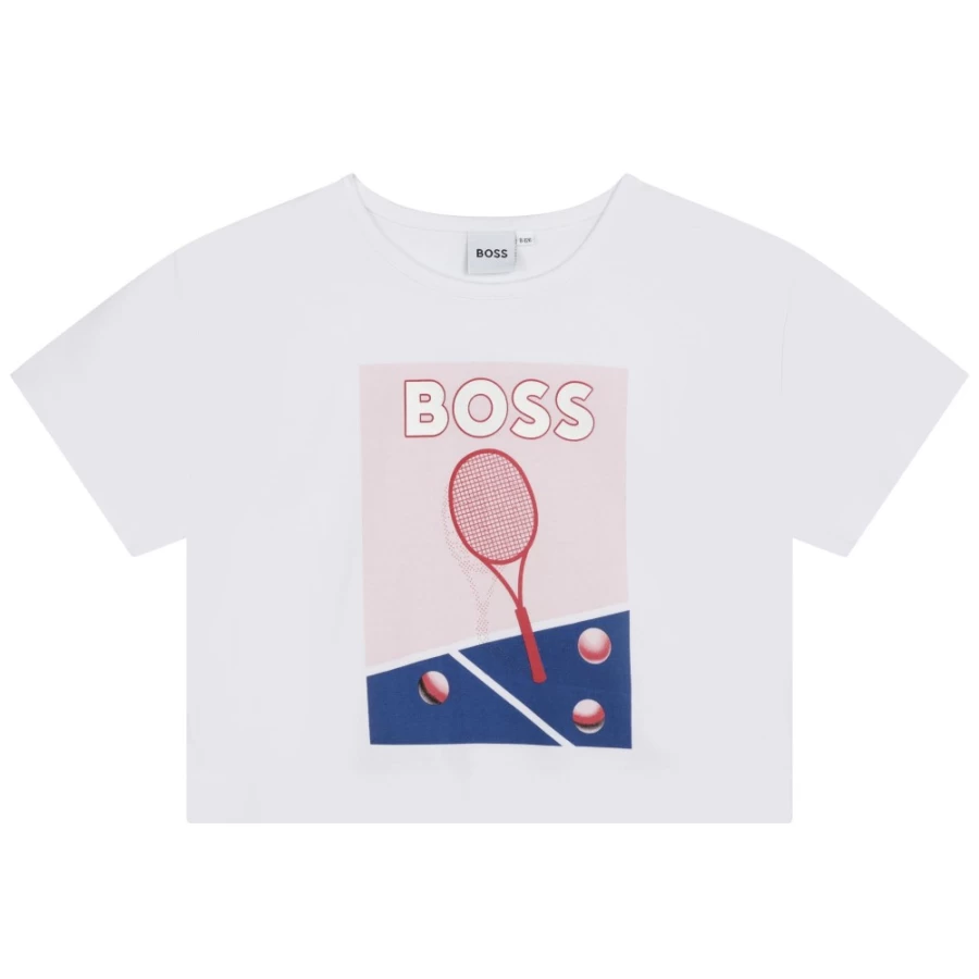 BOSS Girls' White Short-Sleeve Cotton T-Shirt - Classic Fit Casual Top