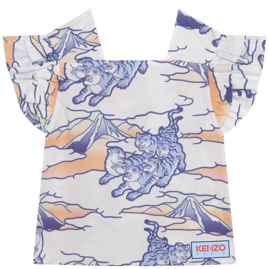 KENZO KIDS Girls White Blouse With Frilled Sleeves - Elegant Fashion Top