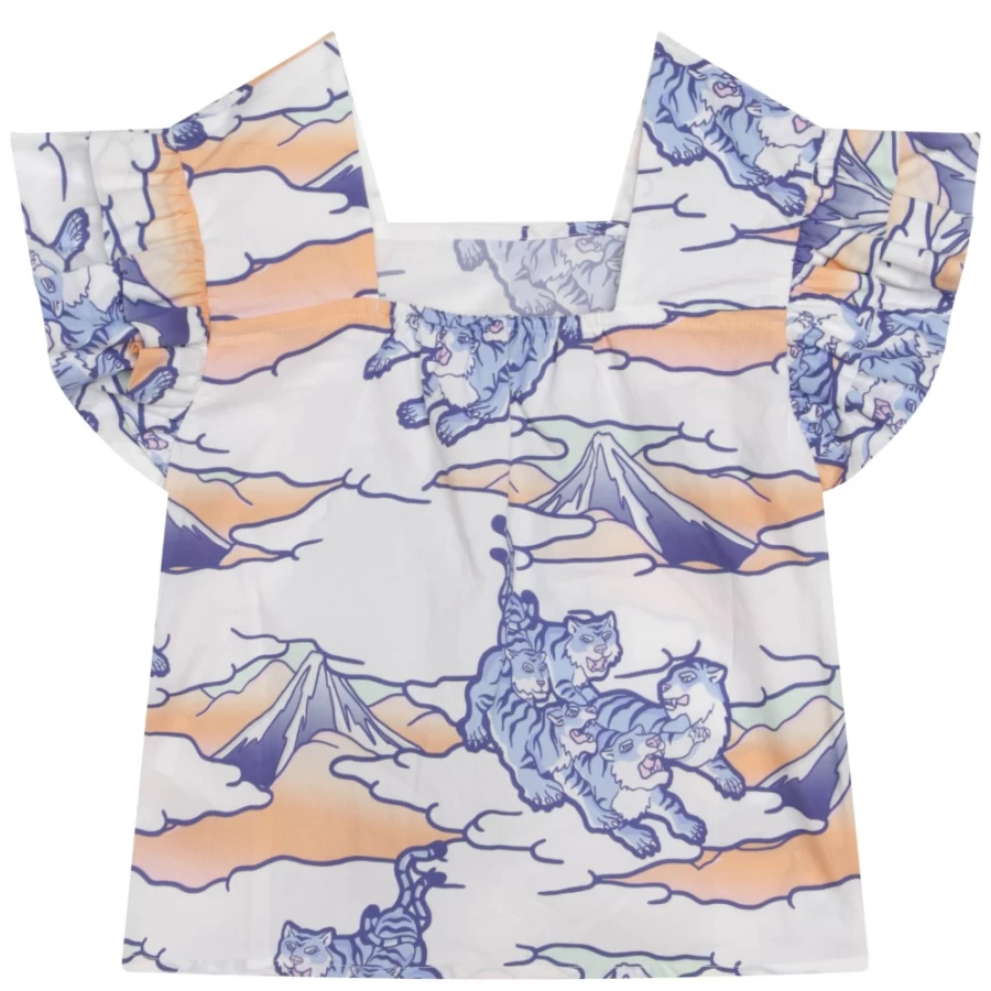 KENZO KIDS Girls White Blouse With Frilled Sleeves - Elegant Fashion Top