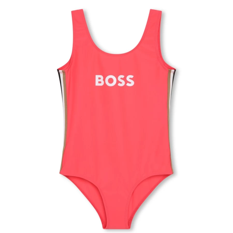 BOSS Girl's Poppy Red Swimming Costume for Kids - Stylish One-Piece Bathing Suit
