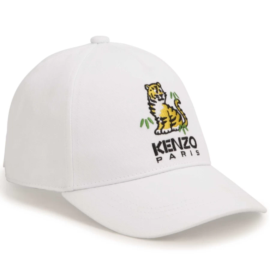 KENZO KIDS Girls' White Cotton Cap - Stylish & Comfortable Hat for Kids