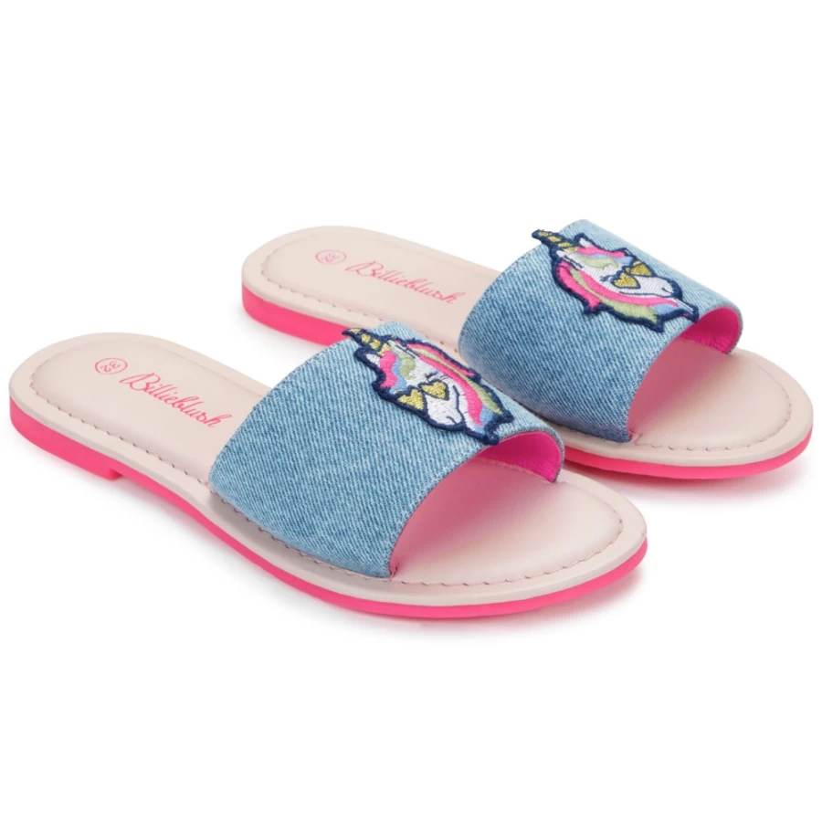 BILLIEBLUSH Girls' Embroidered Unicorn Mules in Double Stone & Brossage Colors