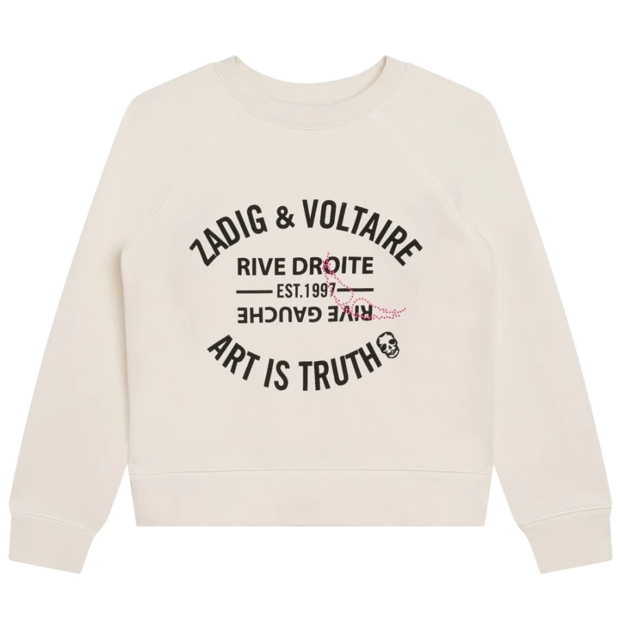 ZADIG & VOLTAIRE Girls Ivory Cotton Fleece Sweatshirt - Soft & Cozy Pullover