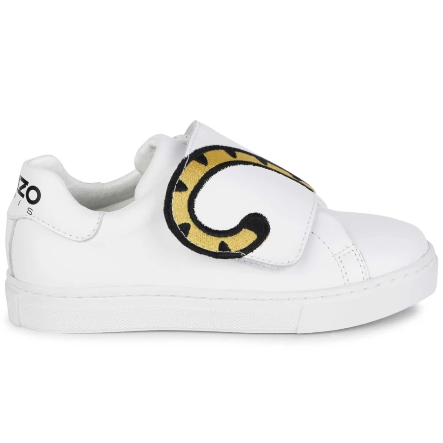 KENZO KIDS Girls White Leather Hook-And-Loop Sneakers for Comfort and Style