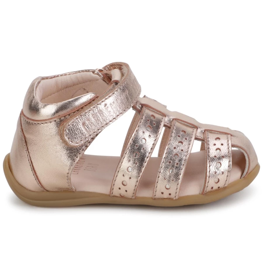 CARREMENT BEAU Girls' Copper Leather Hook-And-Loop Sandals for Comfort and Style
