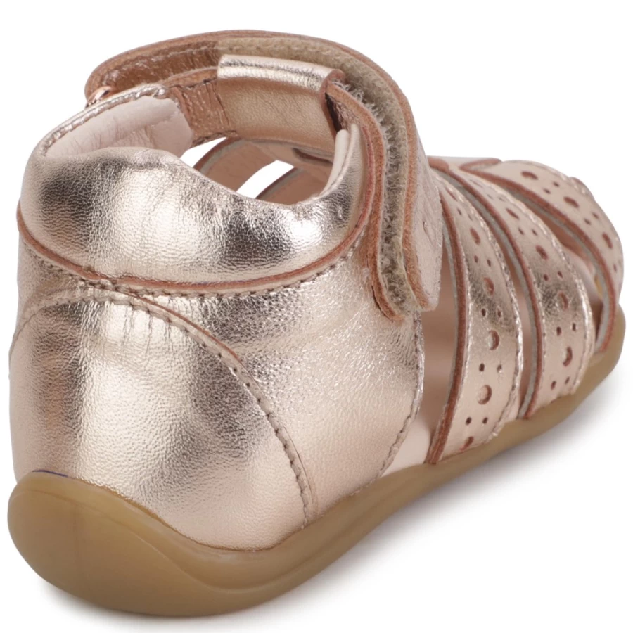CARREMENT BEAU Girls' Copper Leather Hook-And-Loop Sandals for Comfort and Style