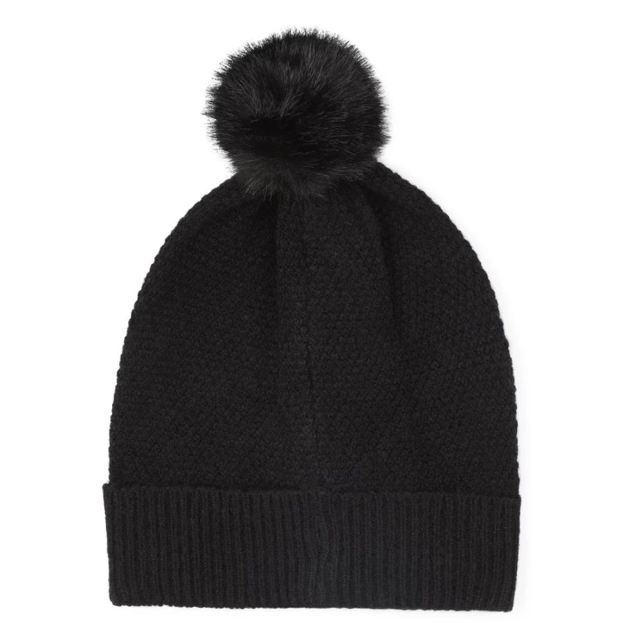 MICHAEL KORS Black Pompom Embroidered Knitted Hat for Girls