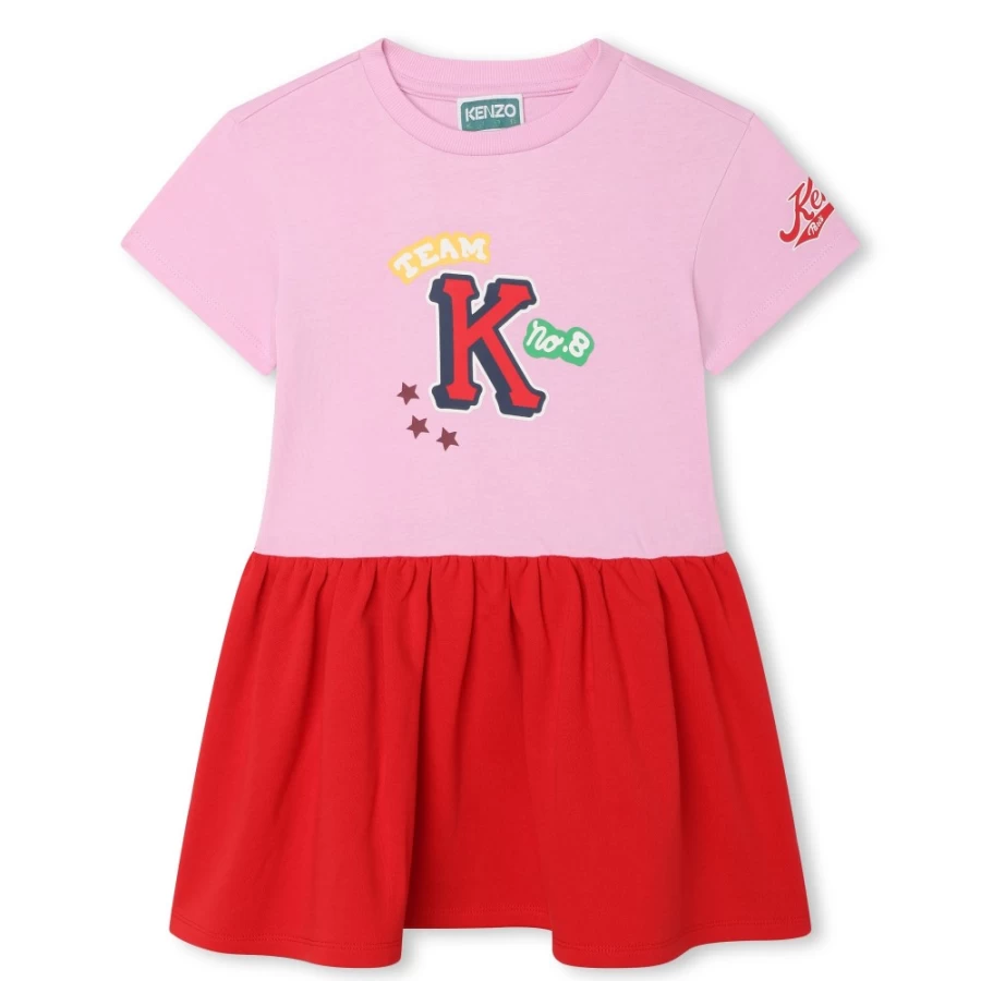 KENZO KIDS Girls' Washed Pink Short-Sleeved Cotton Dress