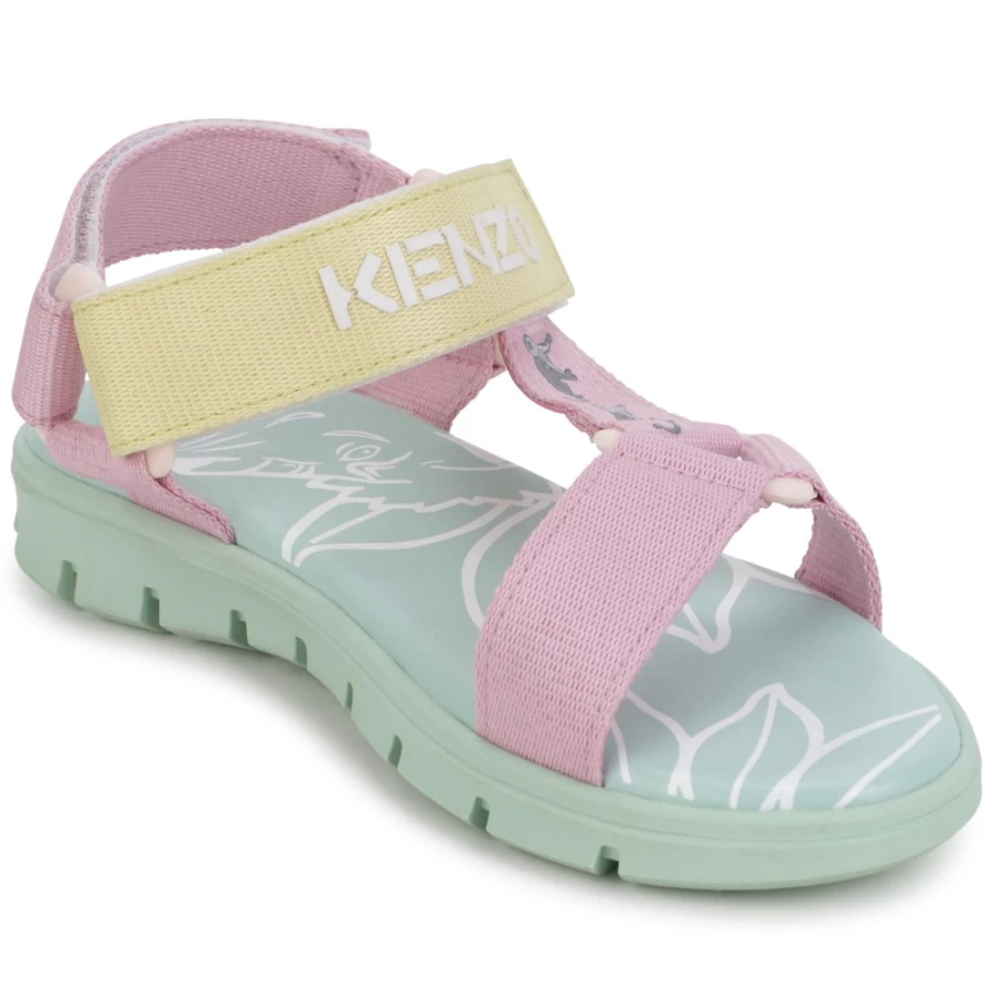 KENZO KIDS Pink Hook-And-Loop Sandals for Girls | Comfortable Strap Shoes