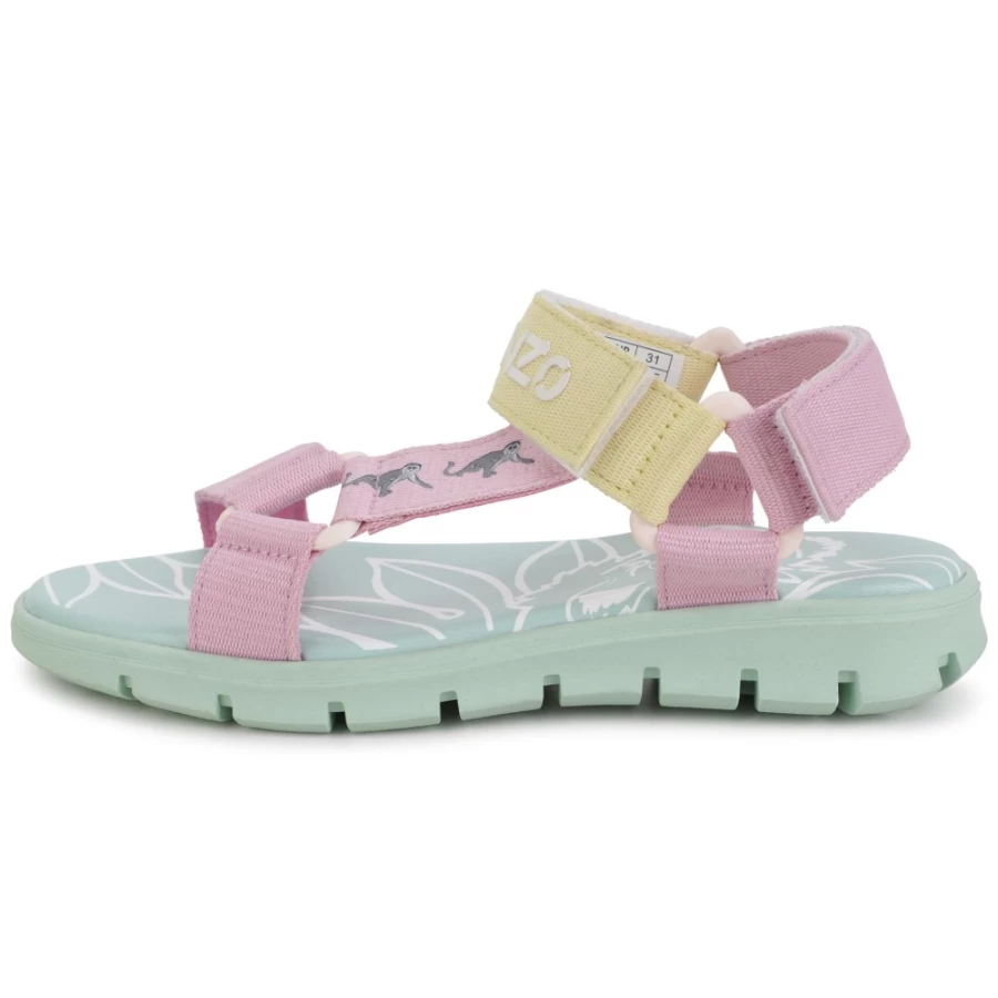 KENZO KIDS Pink Hook-And-Loop Sandals for Girls | Comfortable Strap Shoes