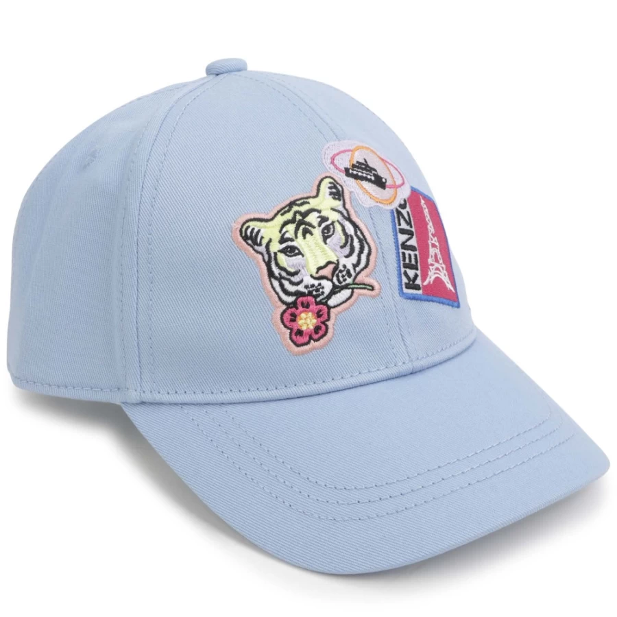 KENZO KIDS Girls' Pale Blue Cotton Embroidered Cap | Stylish & Comfortable
