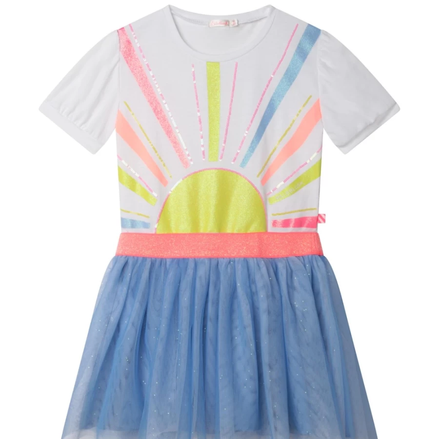 BILLIEBLUSH Sun Design White Dress for Girls - Flowy Summer Dress with Unique Sun Pattern