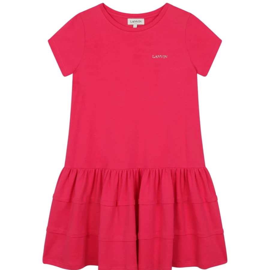 LANVIN Girls' Fuschia Short-Sleeved Cotton Dress