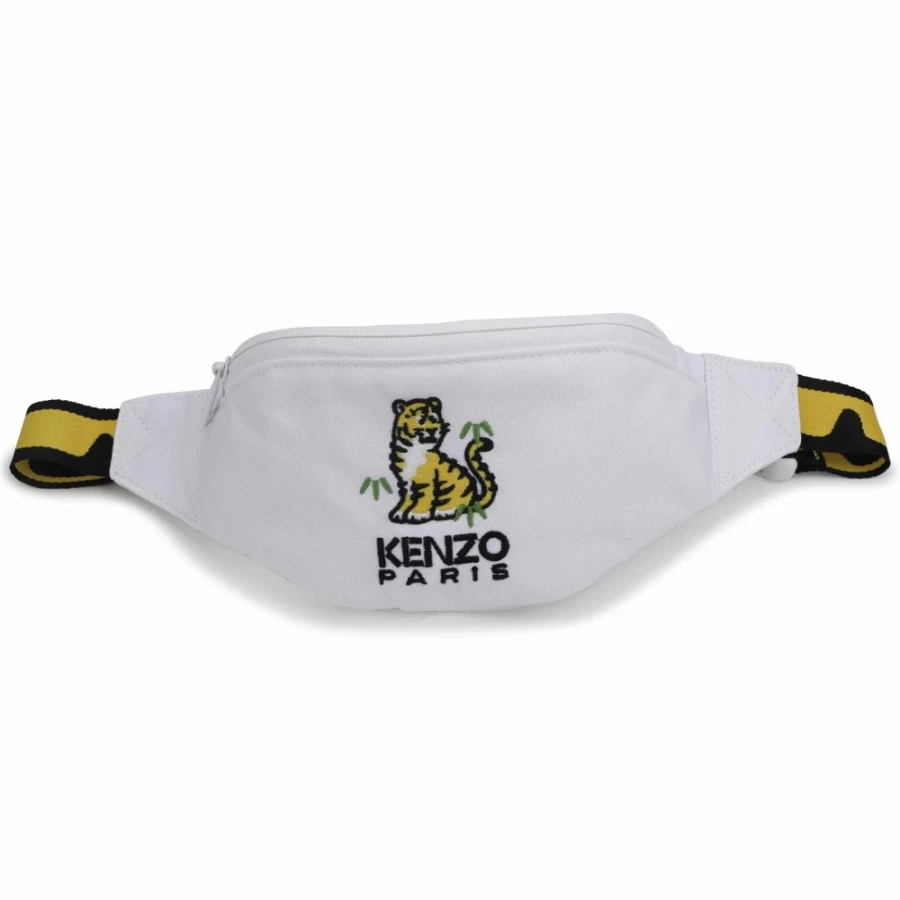 KENZO KIDS White Embroidered Canvas Belt Bag for Girls - Stylish Crossbody Purse