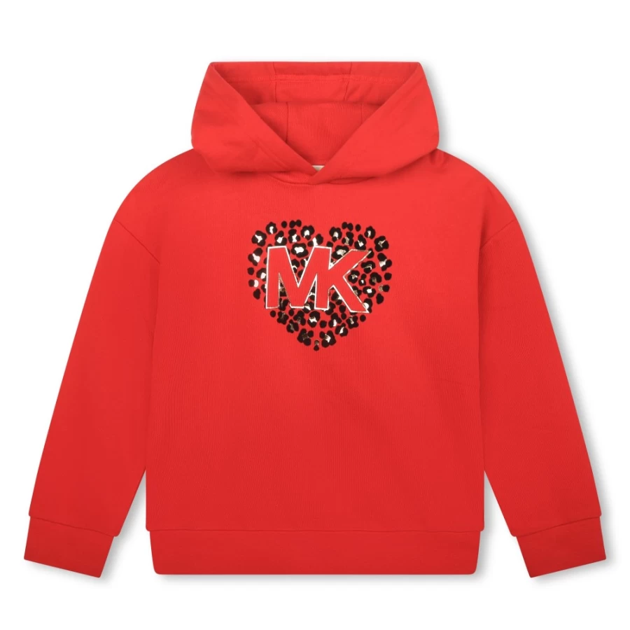 MICHAEL KORS Girls Dark Red Hooded Sweatshirt for Kids - Cozy Pullover Fleece Jacket