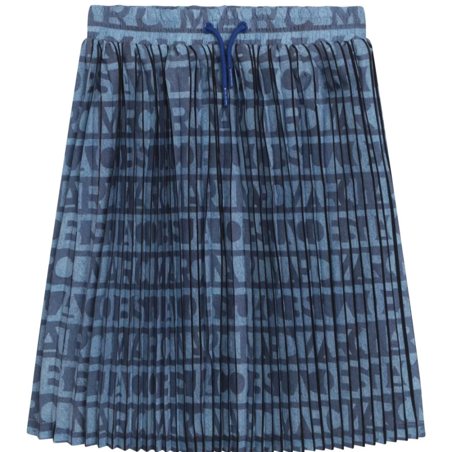 MARC JACOBS Denim Blue Pleated Printed Skirt for Girls