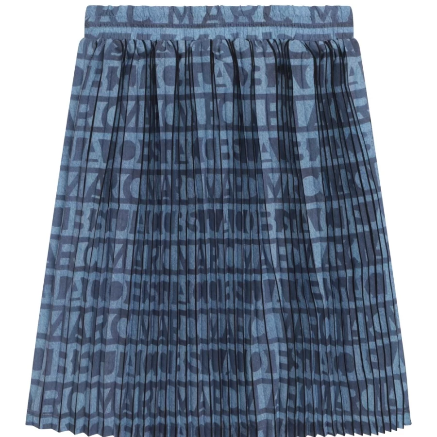 MARC JACOBS Denim Blue Pleated Printed Skirt for Girls