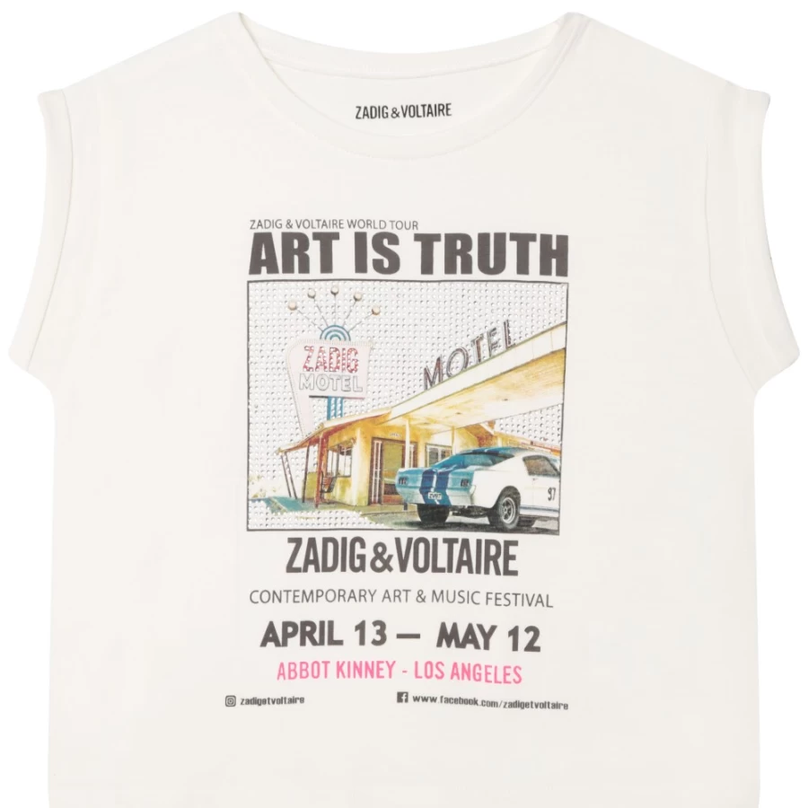 ZADIG & VOLTAIRE Girls Ivory Rhinestone & Print Embellished T-Shirt